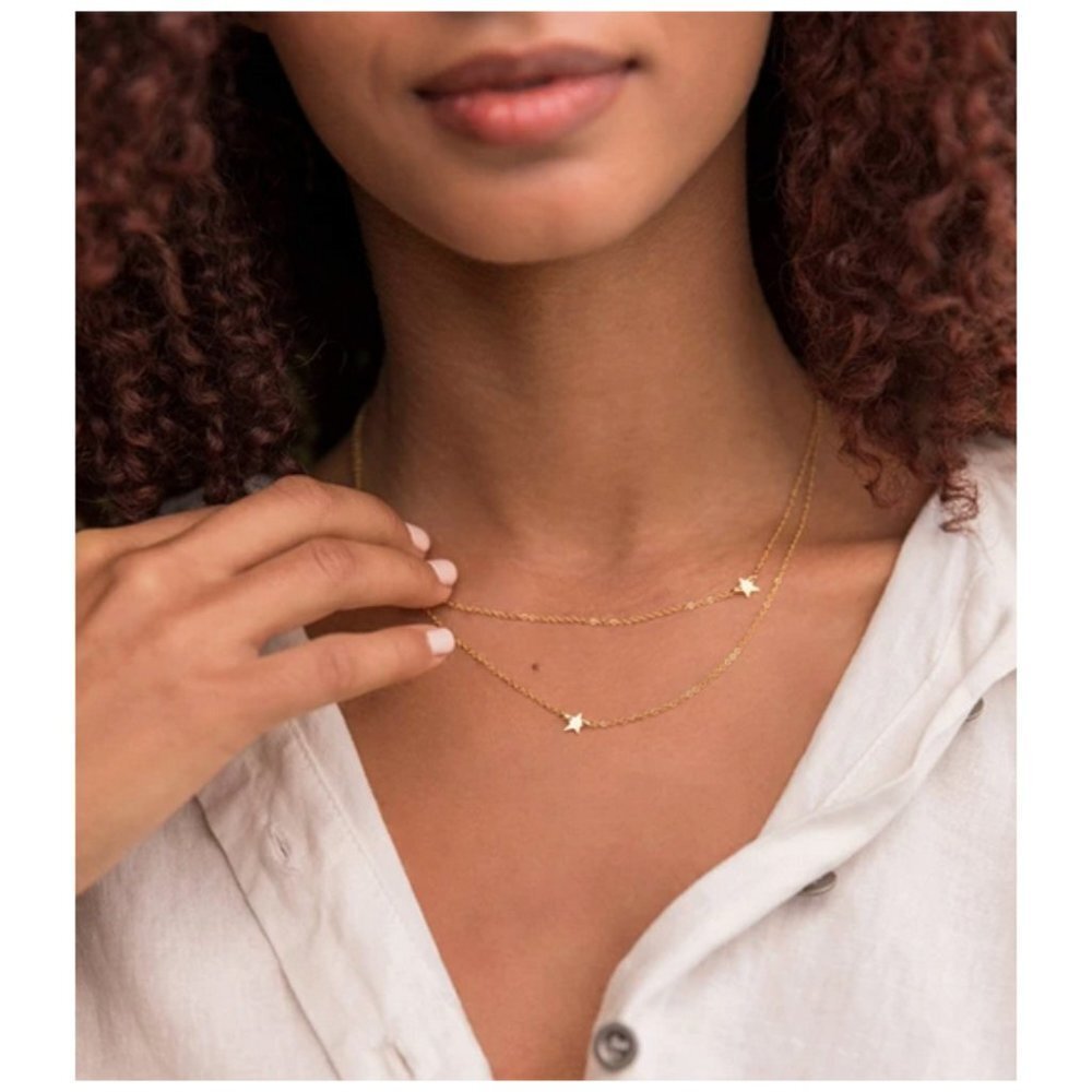 Jennifer Zuener Double Layer Layered Star Dainty Chain Necklace Gold Plated